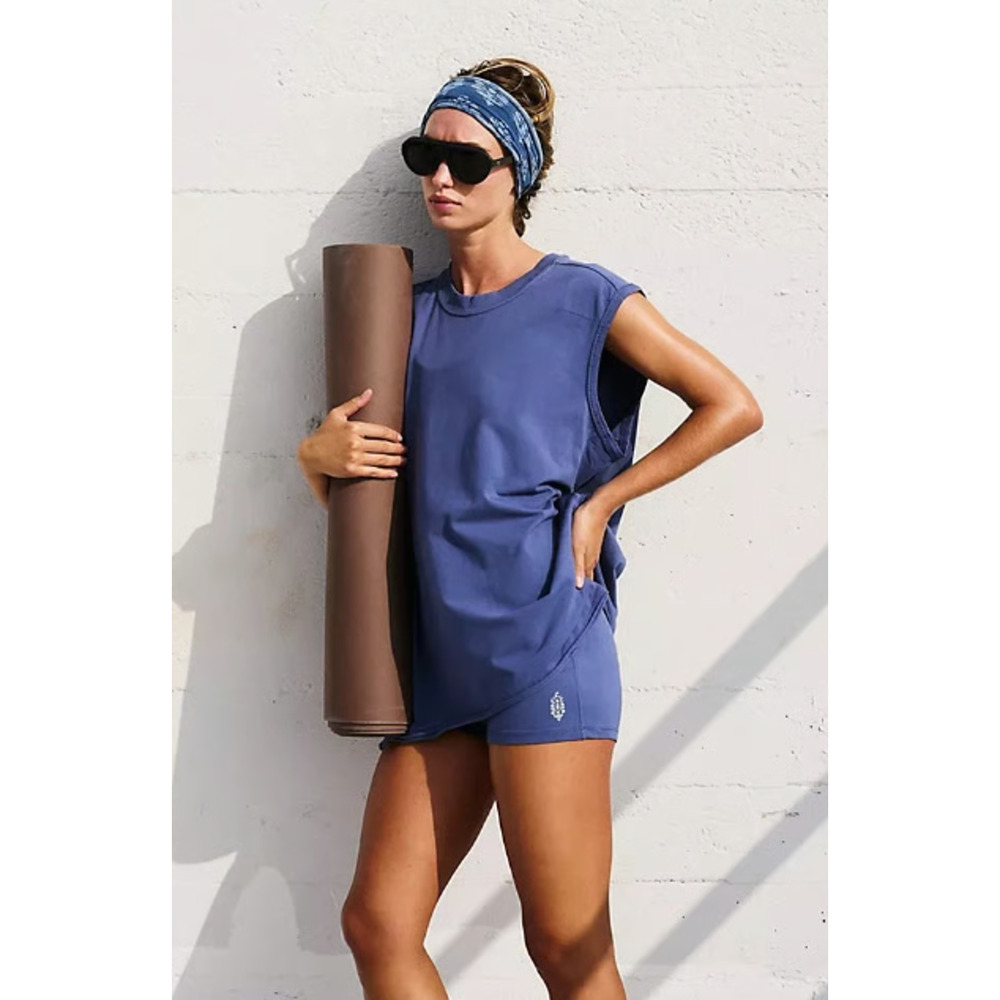 Free People Blue Sleeveless Muscle Tank